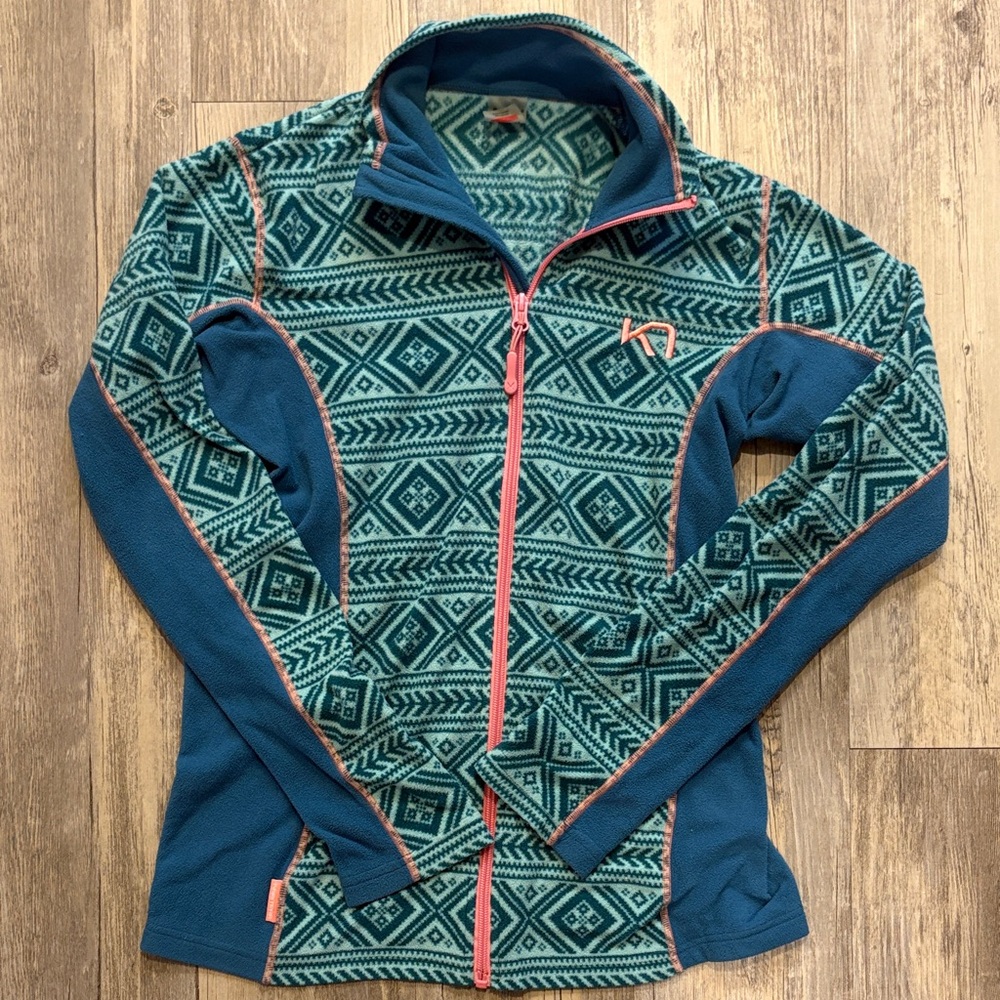 Kari Traa Teal & Pink Patterned Fleece Jacket